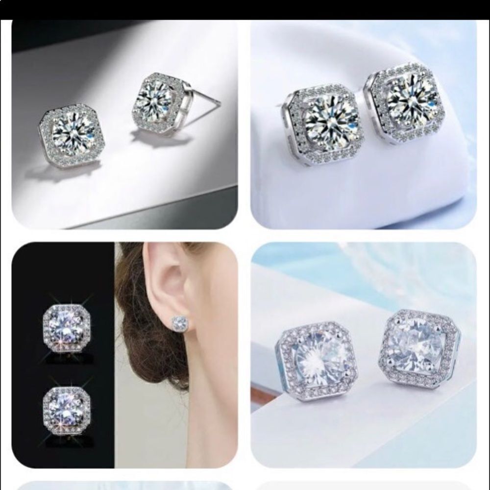 ❤️ Sparking 925 silver Clear Stud Crystal earrings